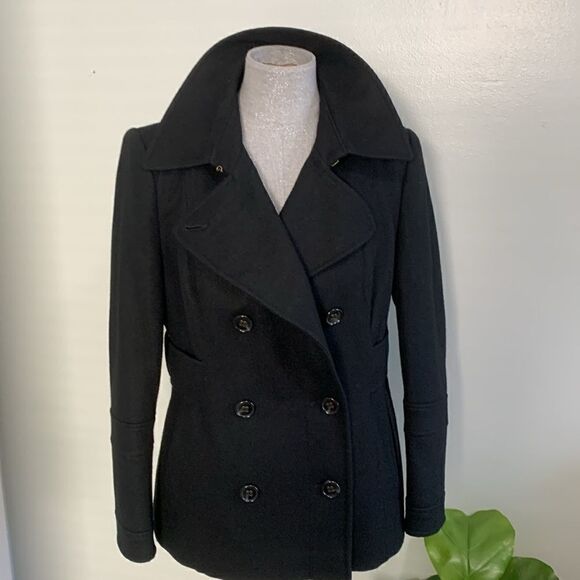 MODA International Black Wool Blend Pea Coat Size Medium Petite - Picture 2 of 16